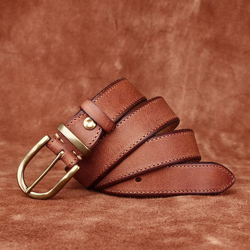 Genuine Leather Belt Western Style With Brass Buckle