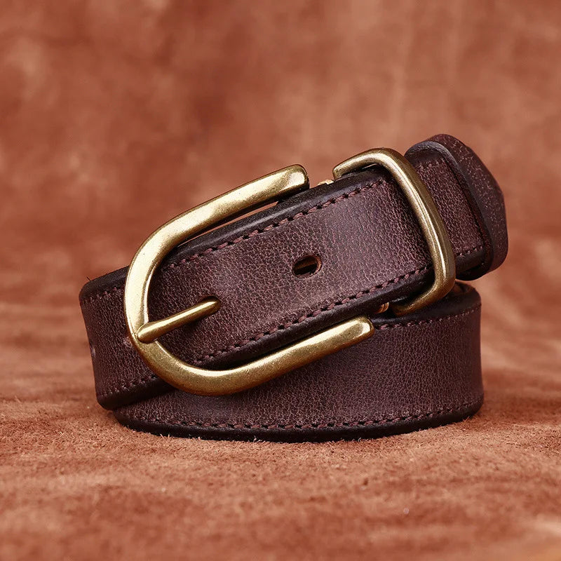 Genuine Leather Belt Western Style With Brass Buckle