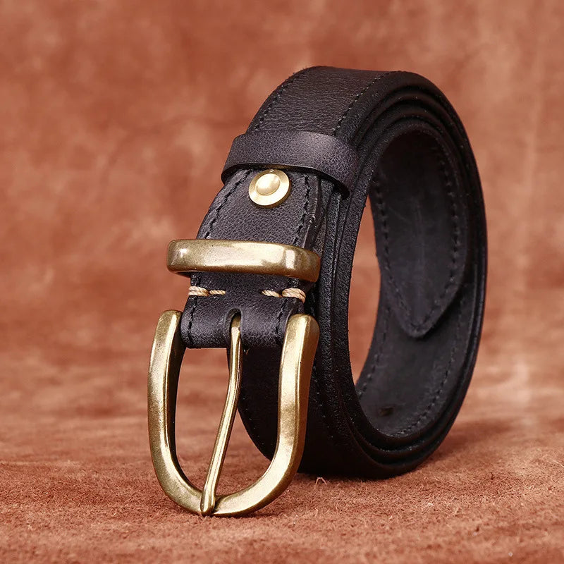 Genuine Leather Belt Western Style With Brass Buckle