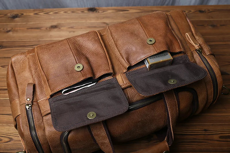 Brown Genuine Leather Duffle Overnight Bag