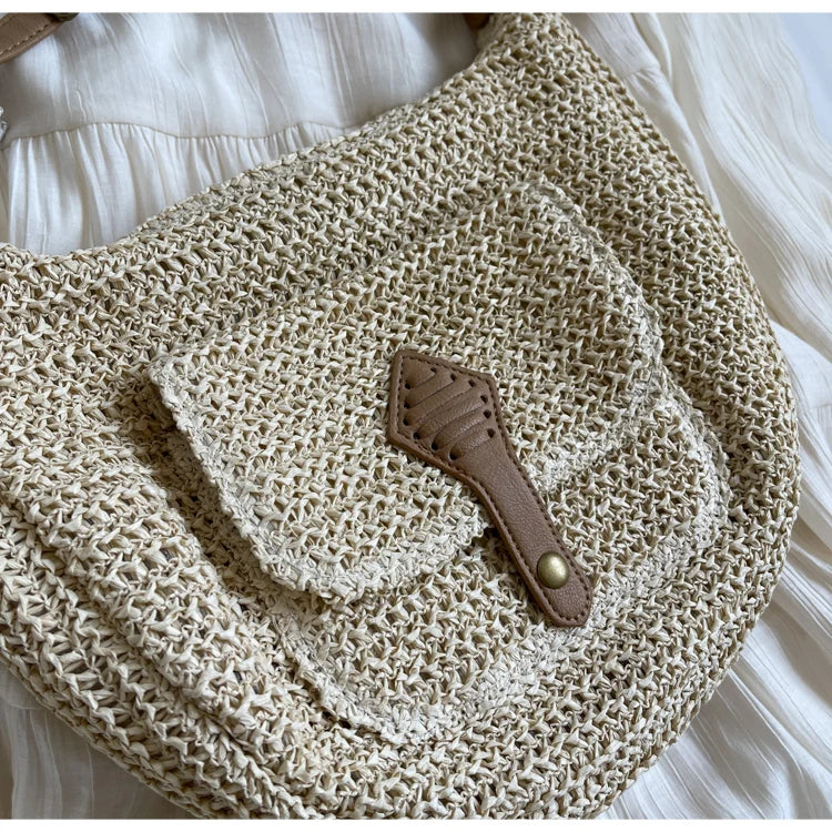 Woven Summer Crossbody Bag with Outer Pocket