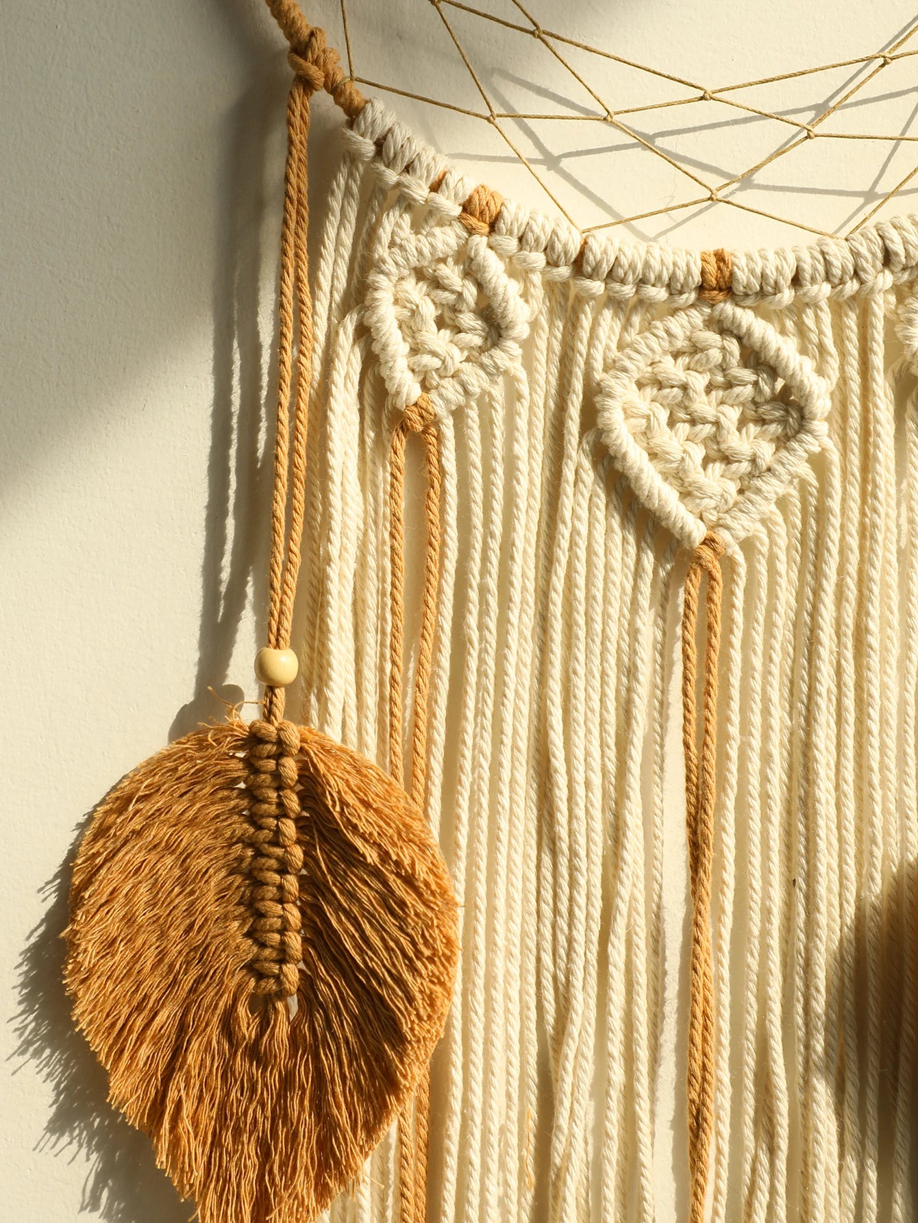 Large Macrame Dream Catcher Wall Hanging with Leaf Tassels