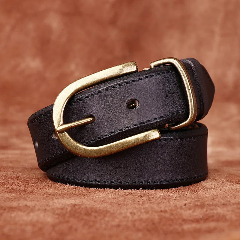 Genuine Leather Belt Western Style With Brass Buckle
