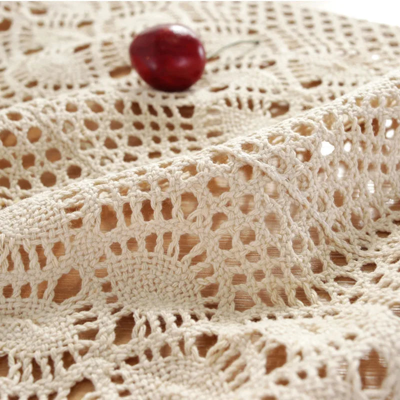 Boho Macrame Table Runner Cream Beige with Tassels