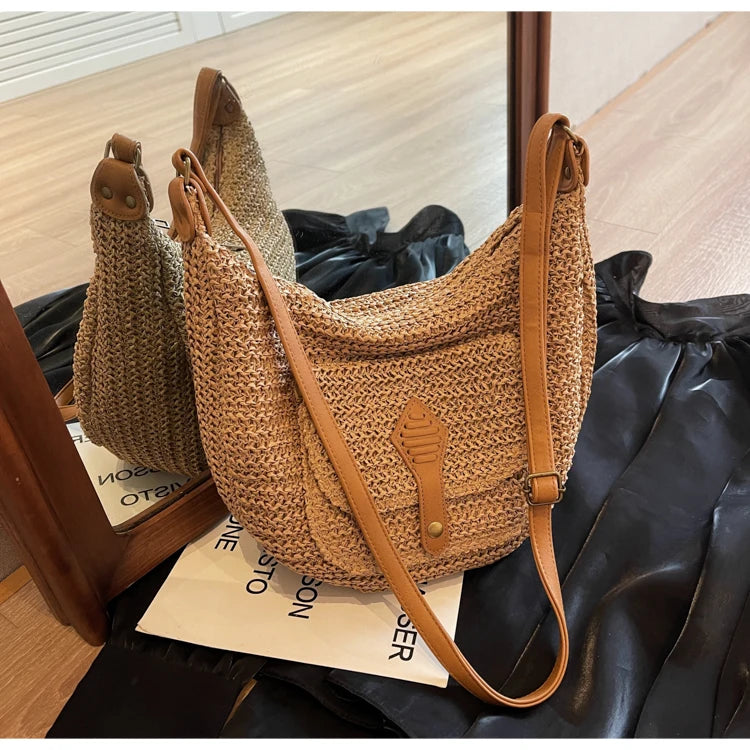 Woven Summer Crossbody Bag with Outer Pocket