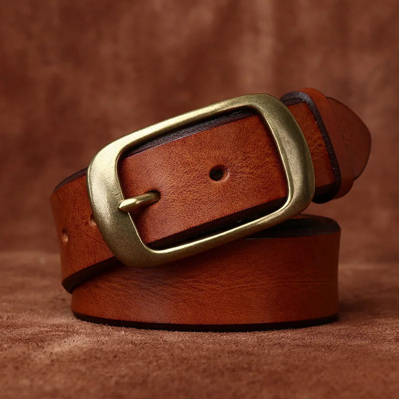 Genuine Leather Belt for Men Brass Buckle