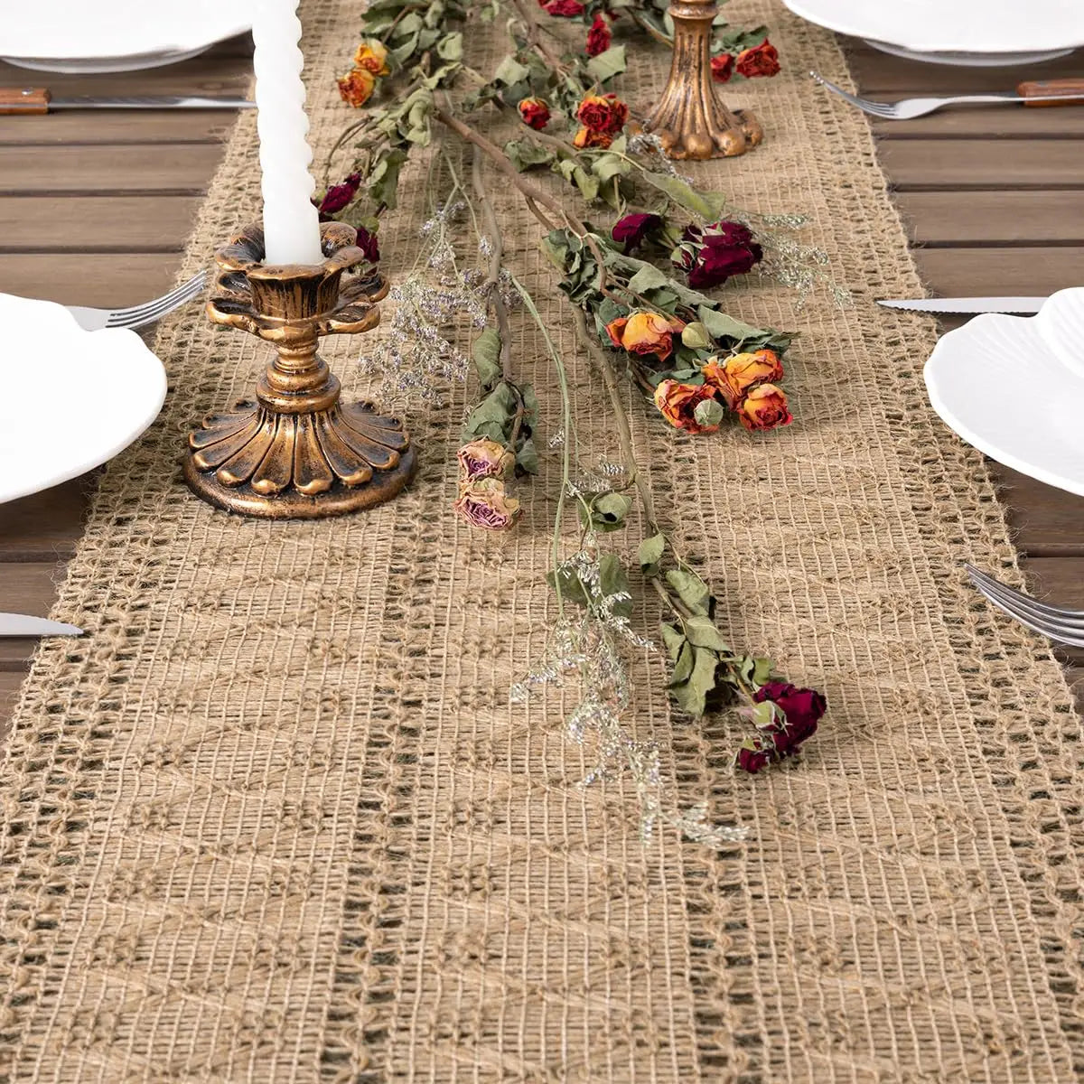 Burlap Macrame Jute Small Runner for Fall, Spring, Christmas & Easter