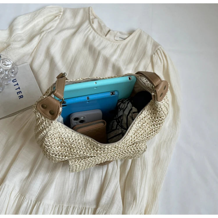 Woven Summer Crossbody Bag with Outer Pocket