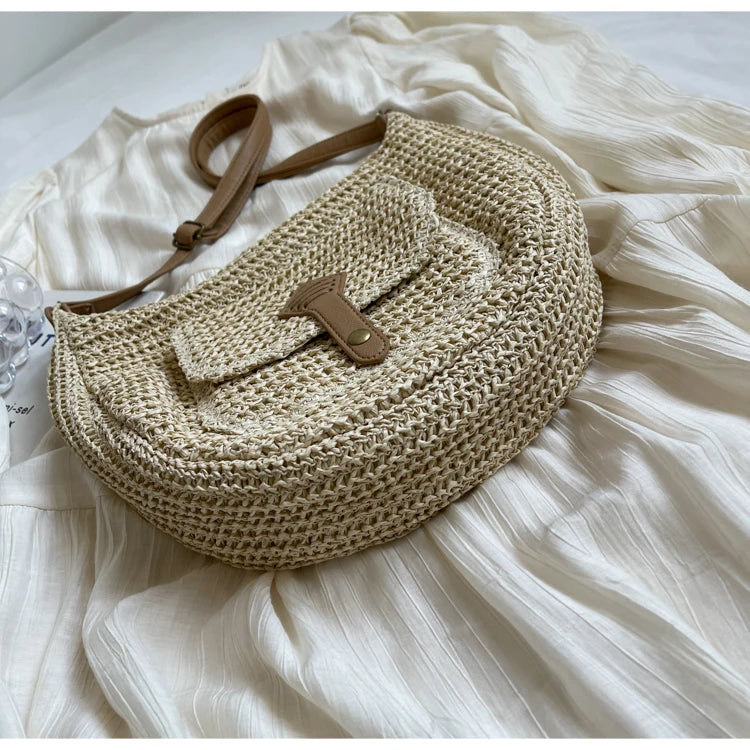 Woven Summer Crossbody Bag with Outer Pocket