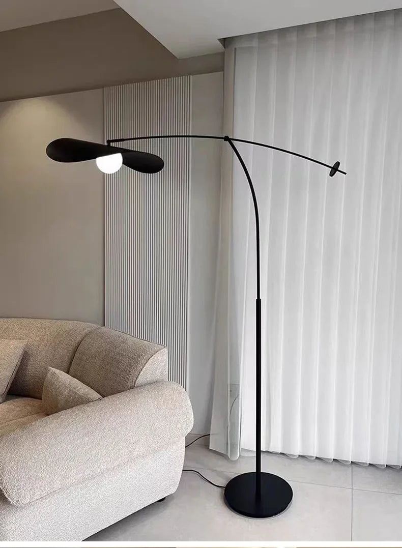 Modern Black and Gold Arc Floor Lamp Boho Hat Shade