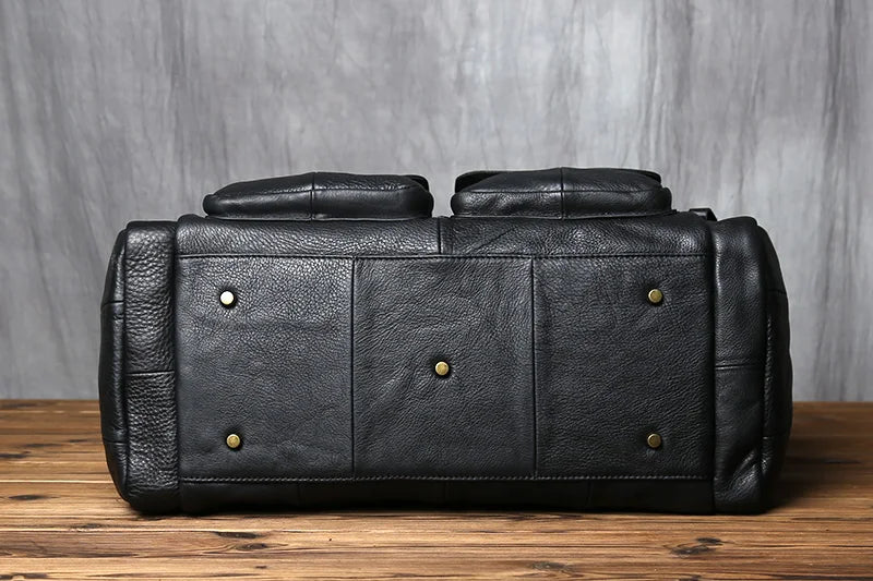 Brown Genuine Leather Duffle Overnight Bag
