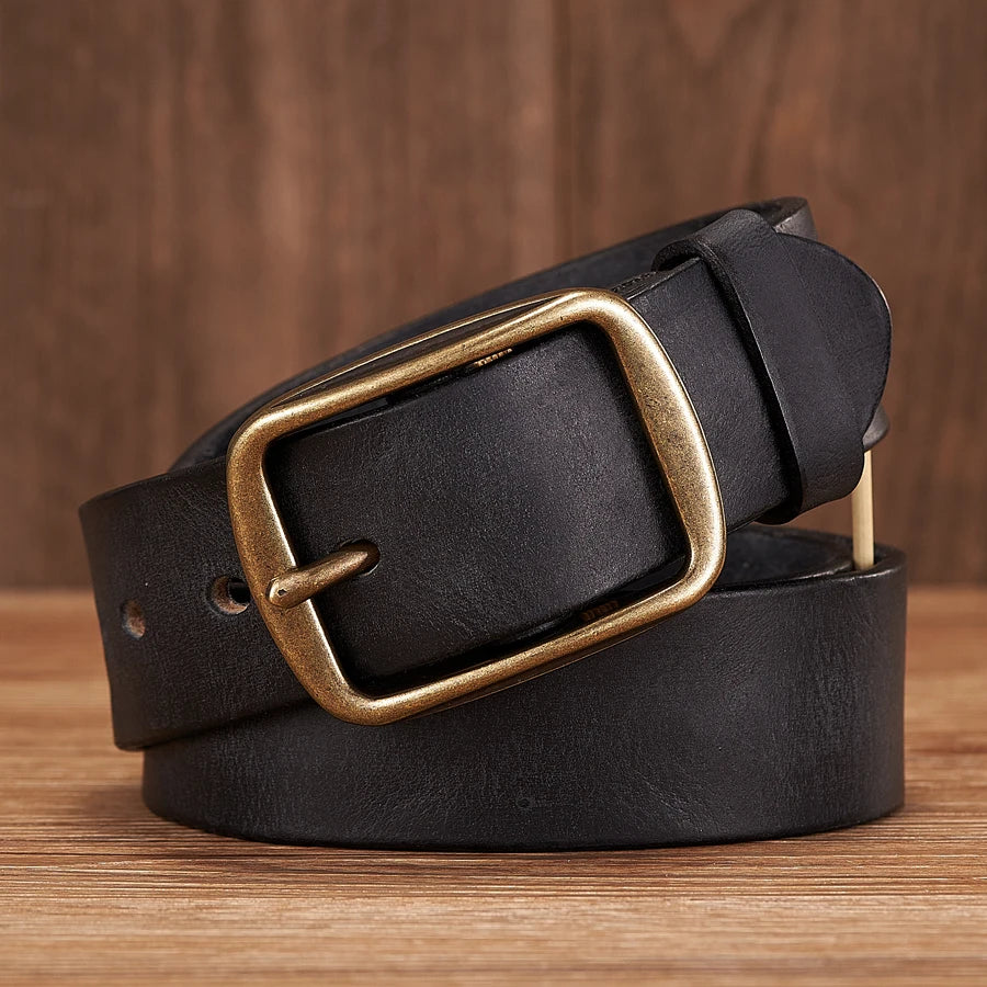 Men's Leather Belt in Brown Cowhide with Copper Pin Buckle