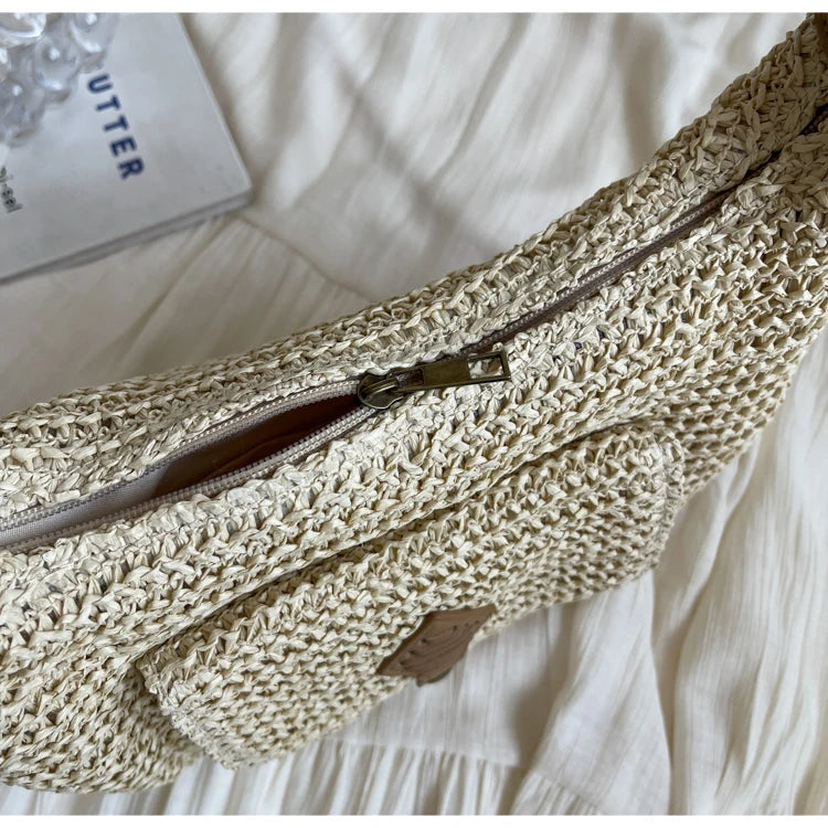 Woven Summer Crossbody Bag with Outer Pocket