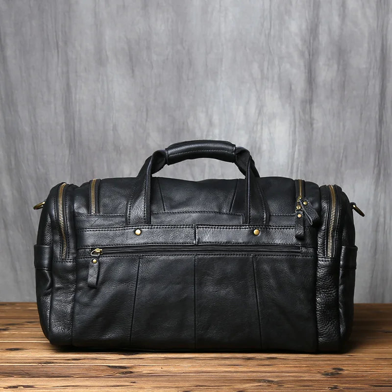 Brown Genuine Leather Duffle Overnight Bag
