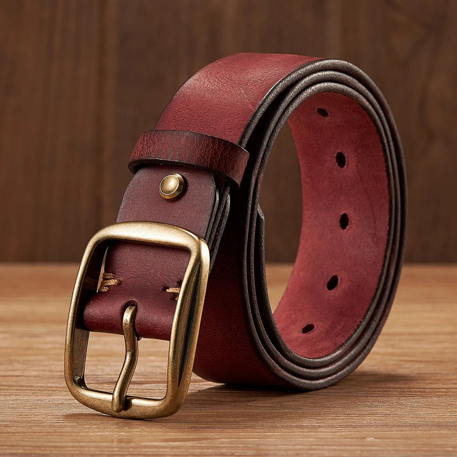 Men's Leather Belt in Brown Cowhide with Copper Pin Buckle