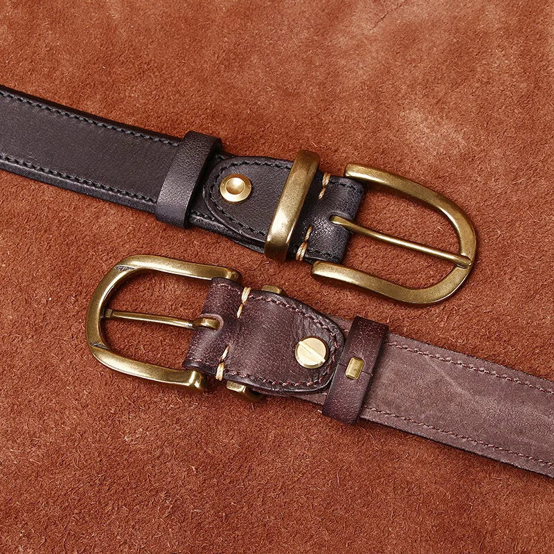 Genuine Leather Belt Western Style With Brass Buckle