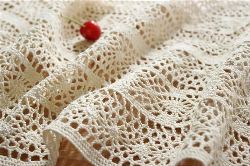 Boho Macrame Table Runner Cream Beige with Tassels