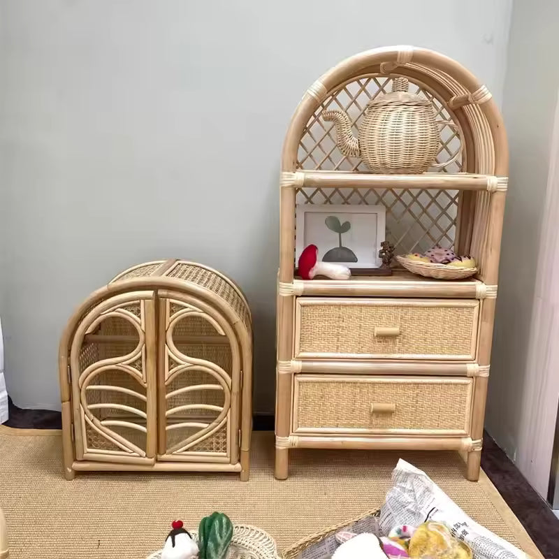 Handmade Rattan Toy Storage Cabinet with Drawers