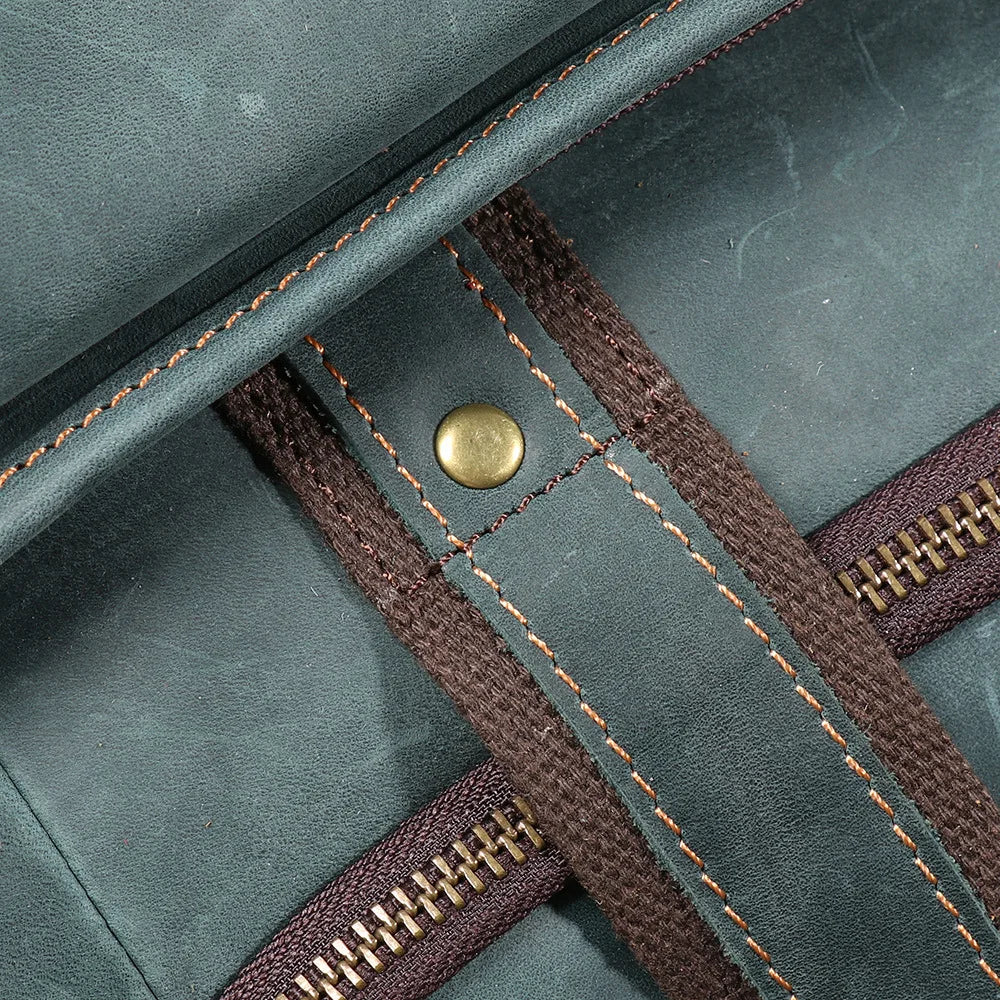 Men’s Leather Duffle Bag Blue Vintage Travel Weekender