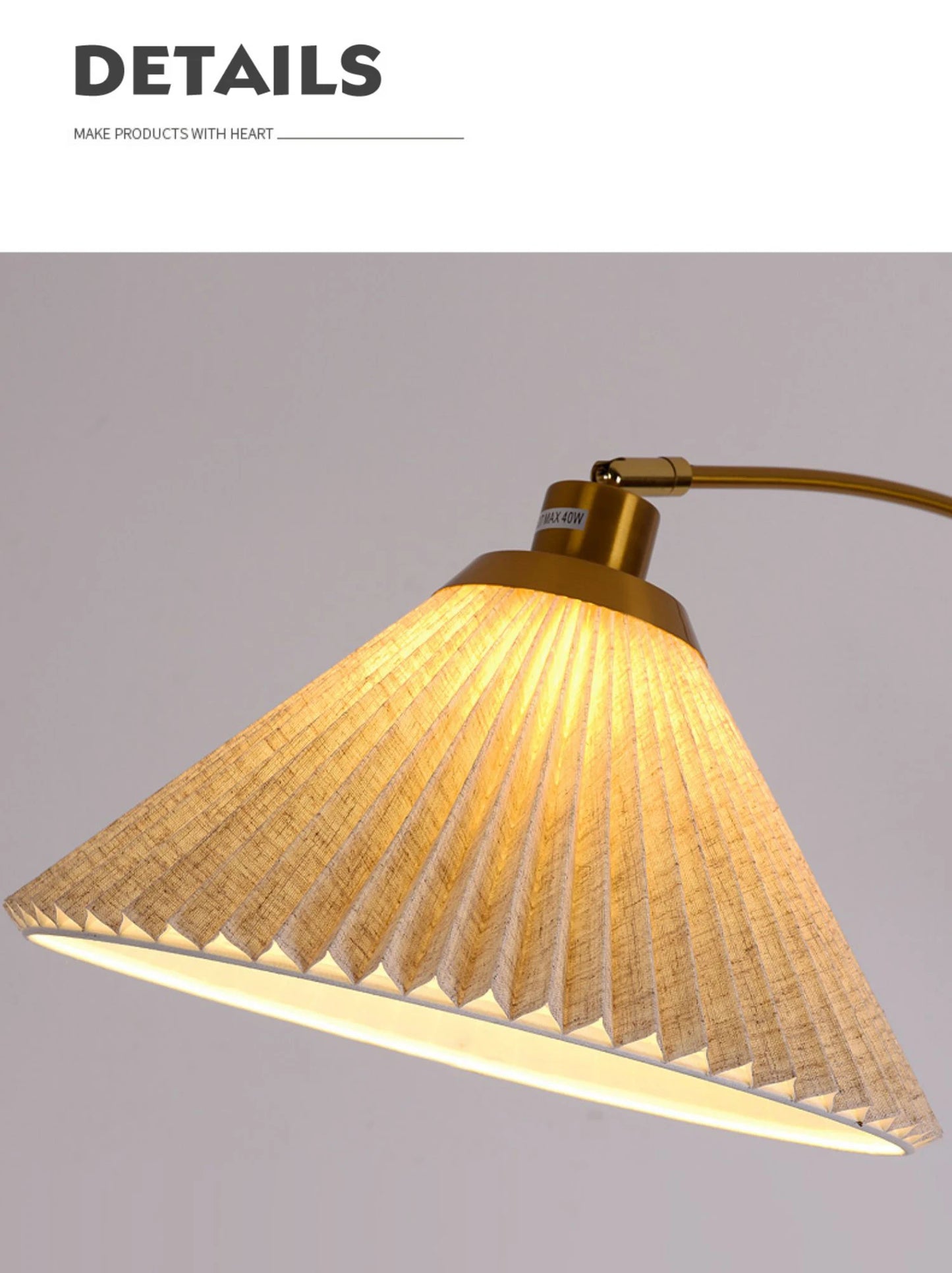 Minimalist Curved Floor Lamp with Pleated Shade
