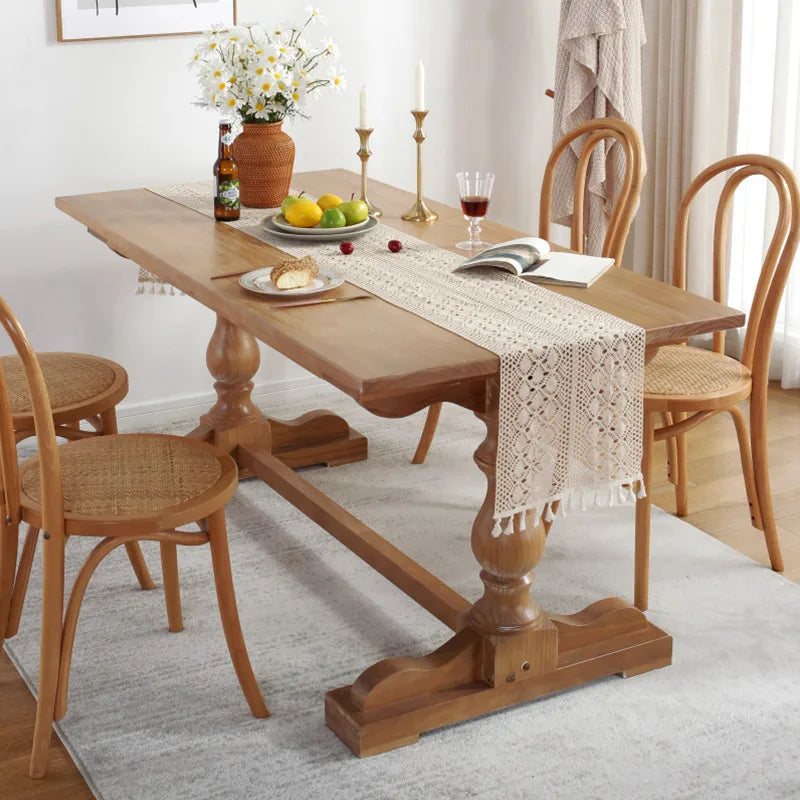 Boho Macrame Table Runner Cream Beige with Tassels