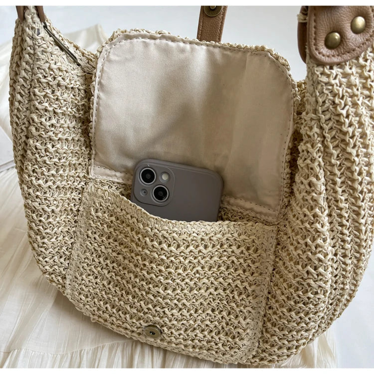 Woven Summer Crossbody Bag with Outer Pocket