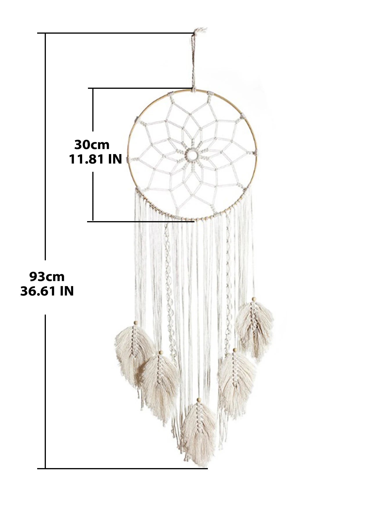 Large Macrame Dream Catcher Wall Hanging with Leaf Tassels
