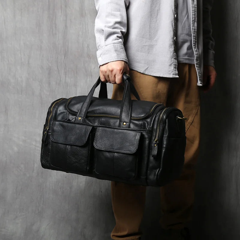 Brown Genuine Leather Duffle Overnight Bag