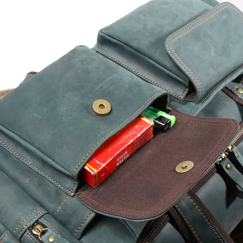 Men’s Leather Duffle Bag Blue Vintage Travel Weekender