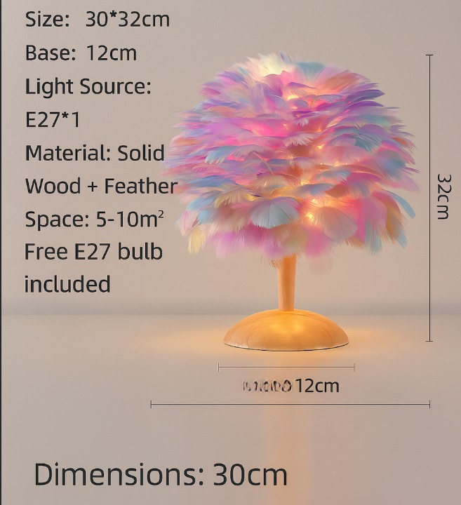 Feather Table Lamp for Bedroom with Wooden Base