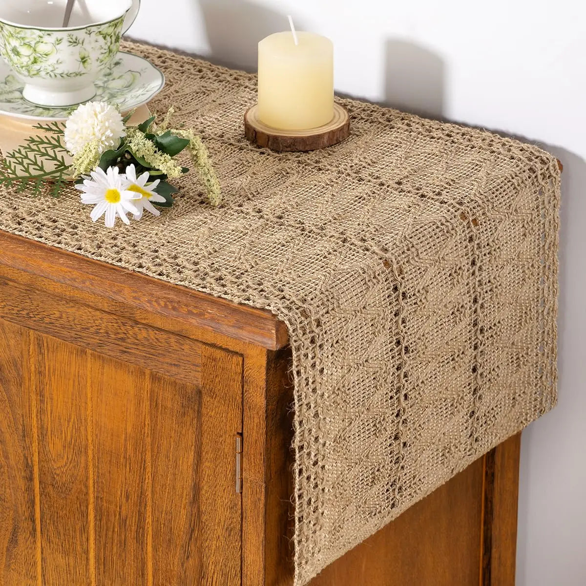 Burlap Macrame Jute Small Runner for Fall, Spring, Christmas & Easter