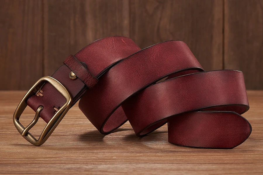 Men's Leather Belt in Brown Cowhide with Copper Pin Buckle