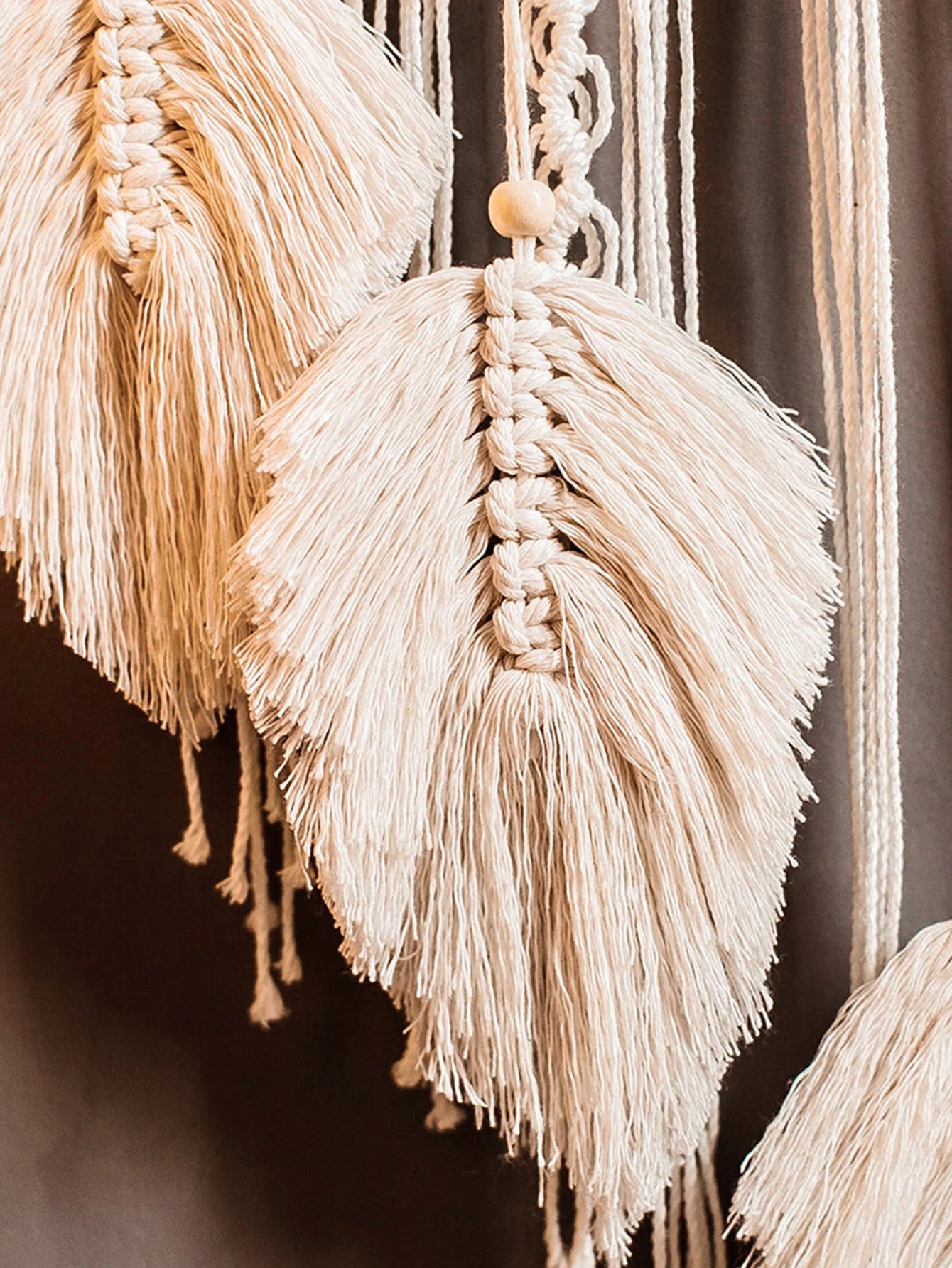Large Macrame Dream Catcher Wall Hanging with Leaf Tassels