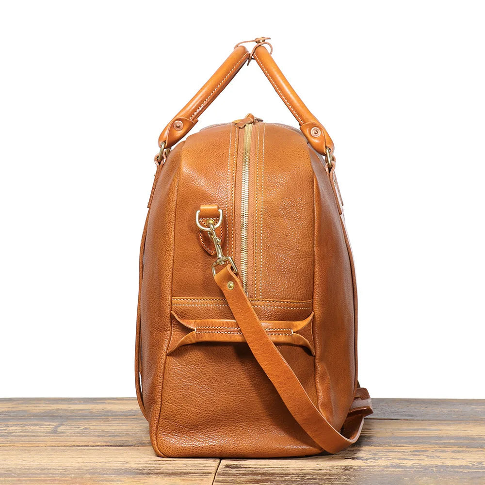Brown Genuine Leather Overnight Duffle Bag Travel Carry On