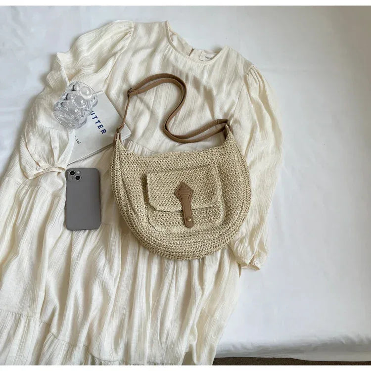 Woven Summer Crossbody Bag with Outer Pocket