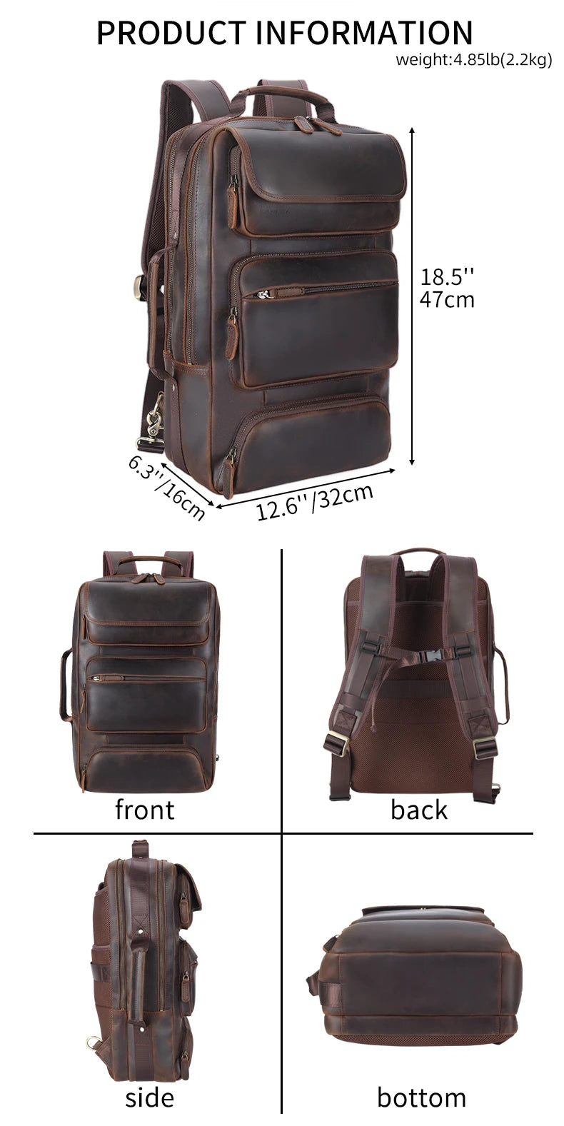 Extra Large Leather Backpack Laptop Rucksack