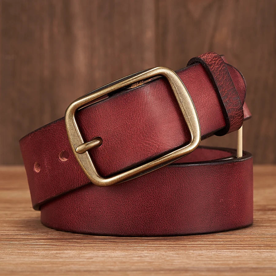 Men's Leather Belt in Brown Cowhide with Copper Pin Buckle