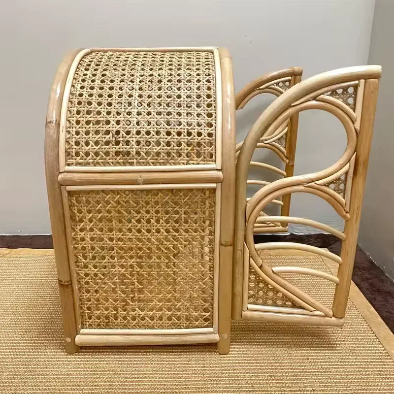 Handmade Rattan Toy Storage Cabinet with Drawers