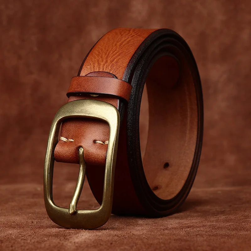 Genuine Leather Belt for Men Brass Buckle