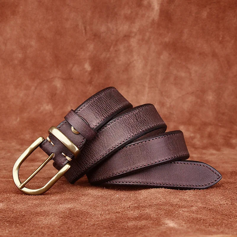 Genuine Leather Belt Western Style With Brass Buckle