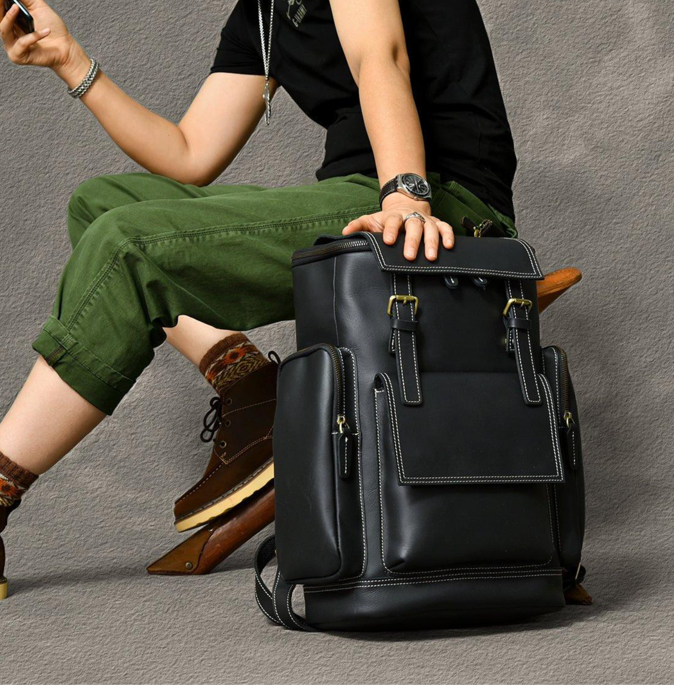 Large Leather Brown Backpack