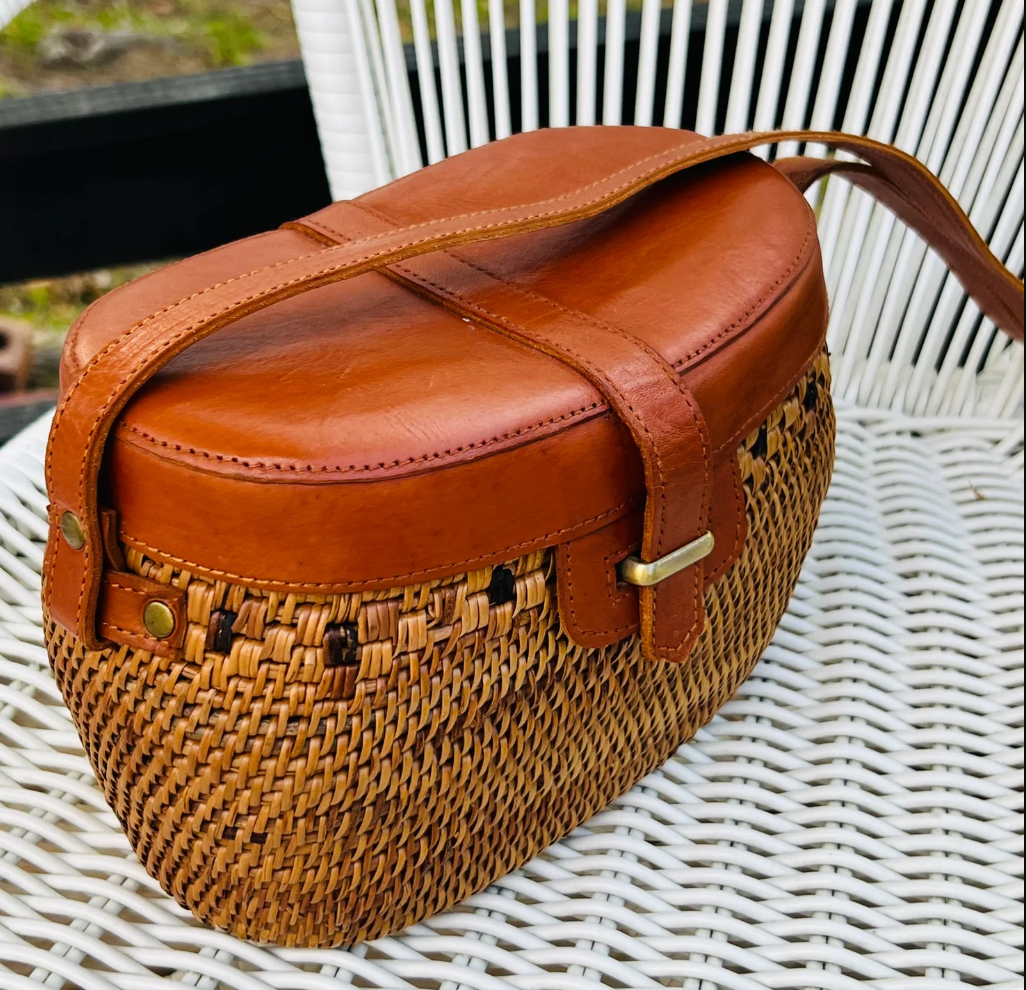 Crossbody Rattan And Leather Bag