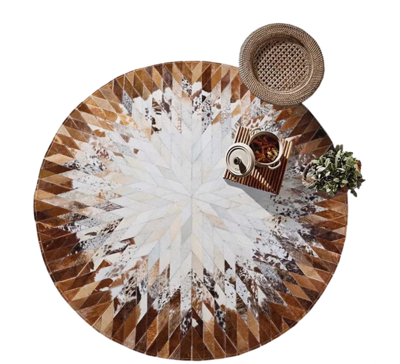Hair On Cowhide Patchwork Round Rug
