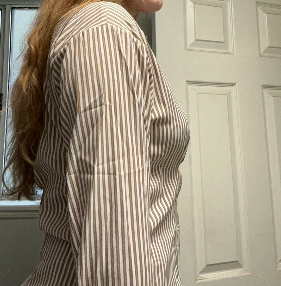 Beige Brown Women's Striped Button Down Shirt