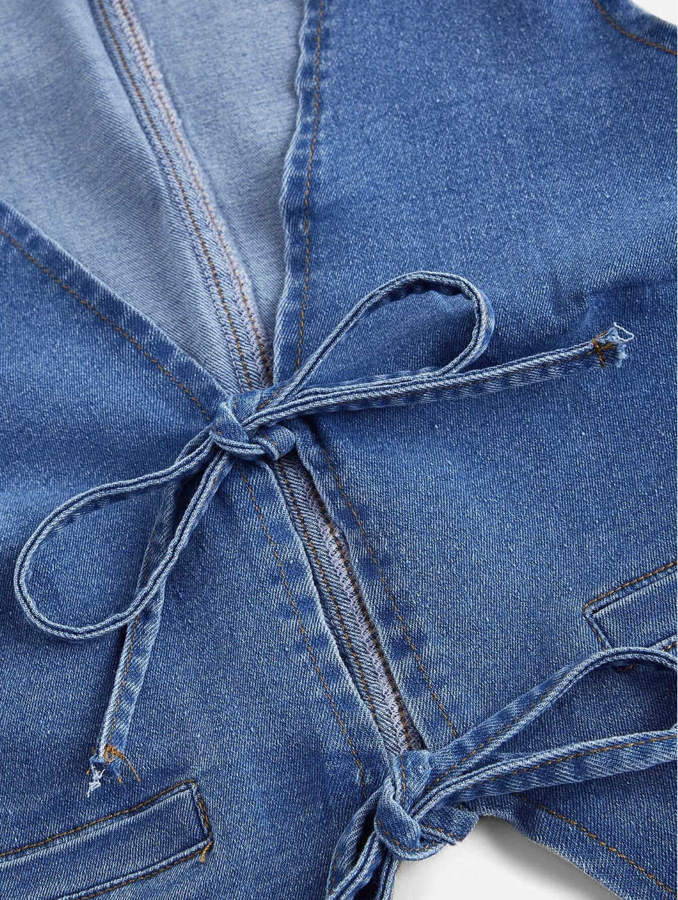 Front Tie Up Women Denim Vest Sleeveless