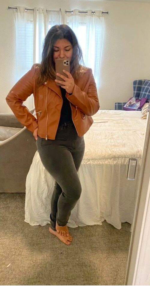 Brown Faux Leather Jacket for Women – Belted Biker Style