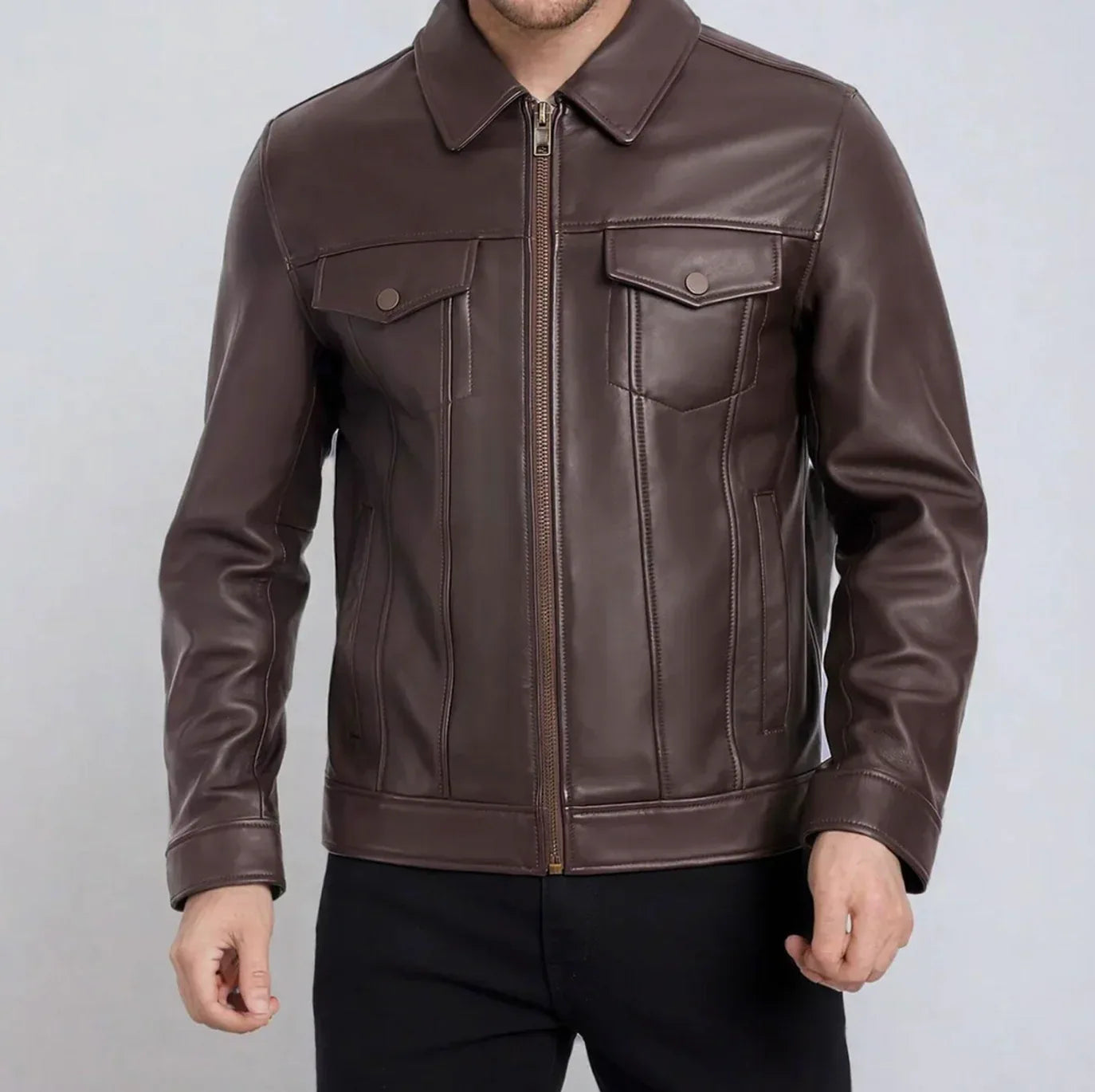 Dark Brown Leather Jacket For Men - Main Image