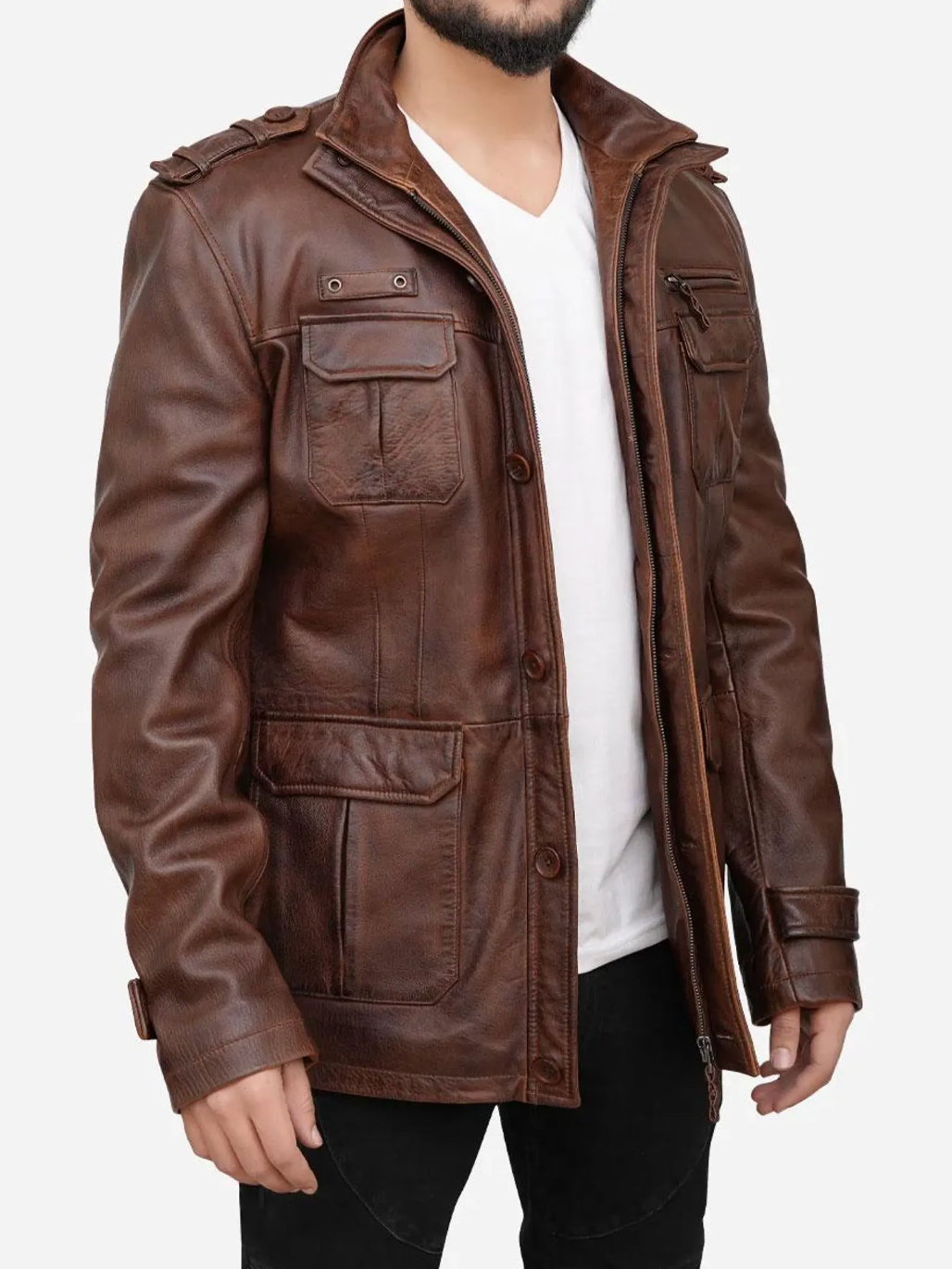 Men's Distressed Brown Leather Jacket