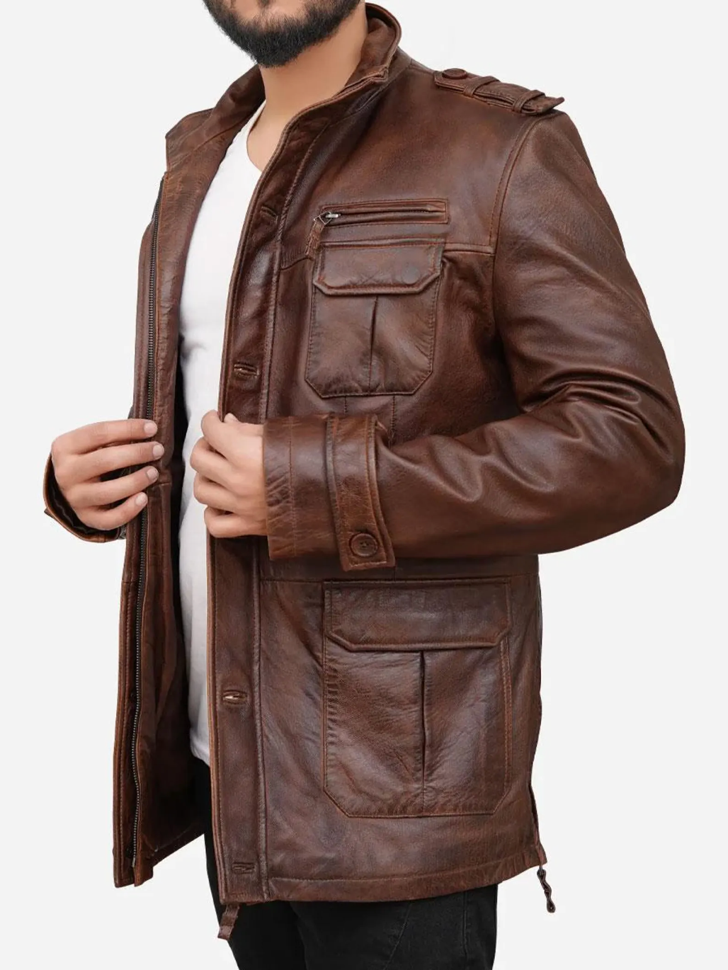 Men's Distressed Brown Leather Jacket