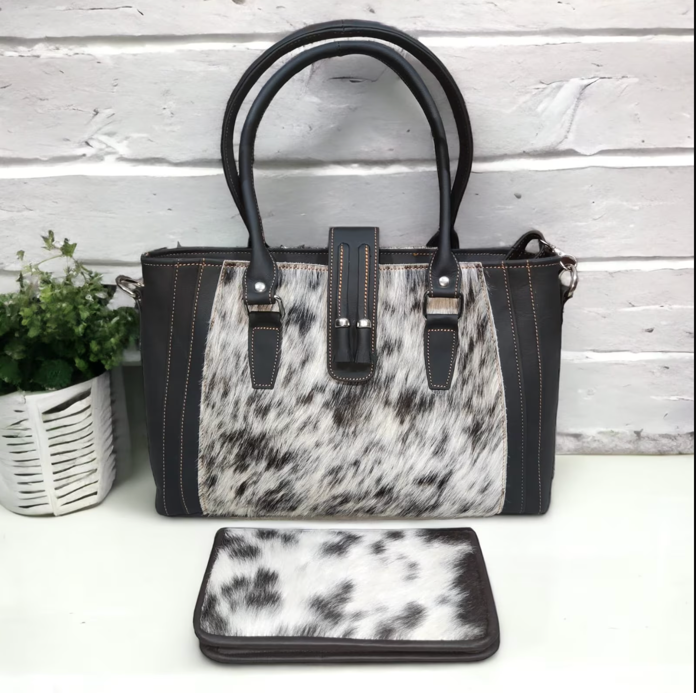 Black and White Hair on Hide Cowhide Shoulder Bag